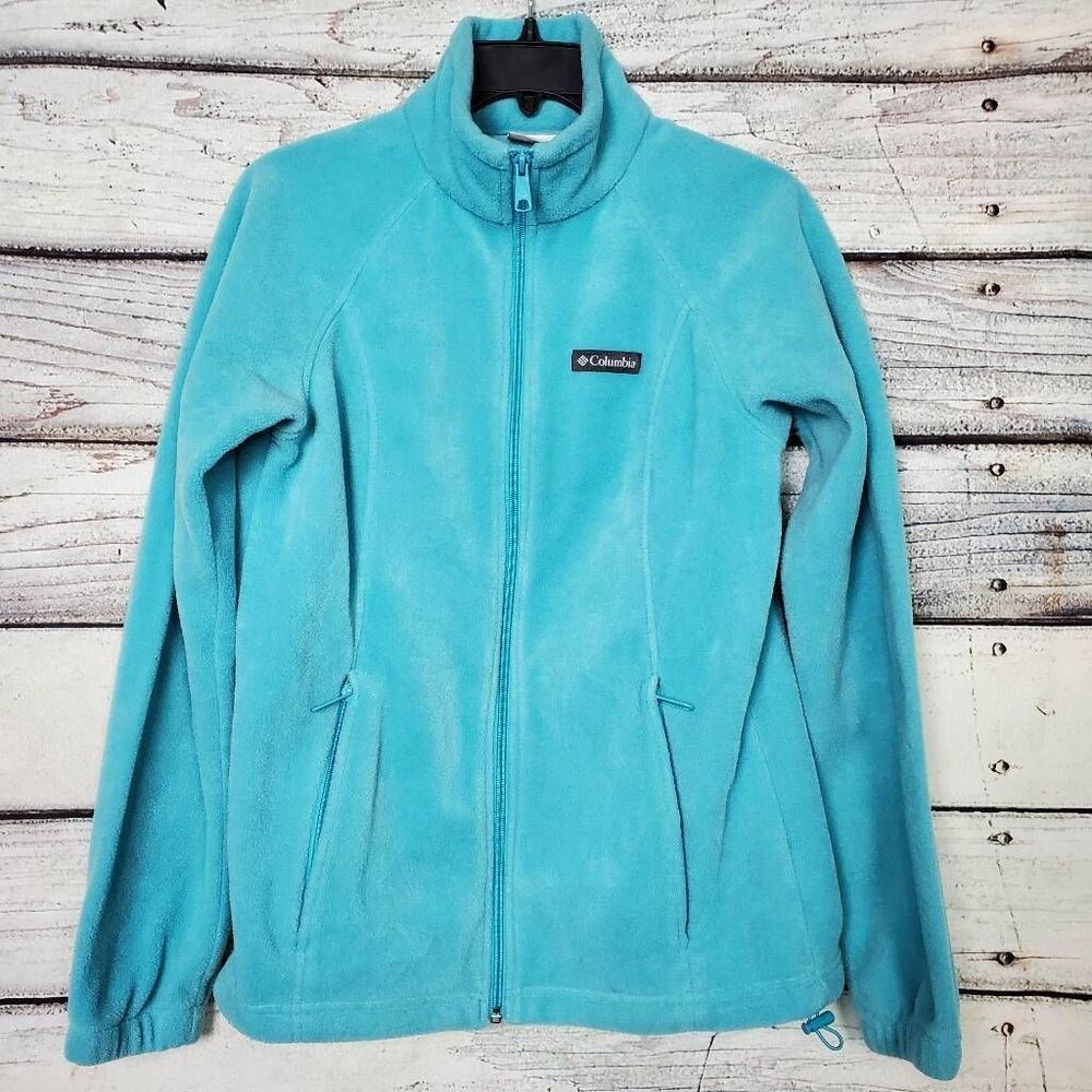 Columbia Full Zip Turquoise Fleece Jacket Women’s Small Pockets Outdoor Warm